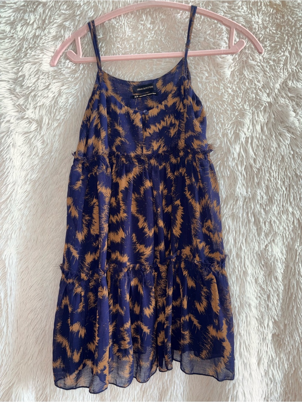 Urban Outfitters Navy & Gold Tiered Raw Edge Mini Dress XS